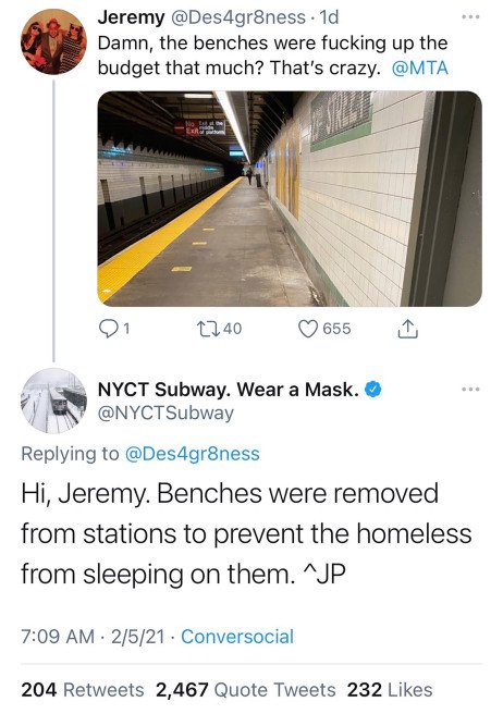 NYC Transit deletes tweet about moves to deter homeless people from occupying subway