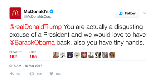 McDonald’s tweets to Trump: ‘You are actually a disgusting excuse of a President’