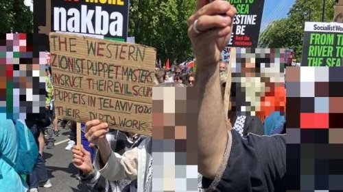 Protesters back Hamas, call for ‘intifada’ and hold up ‘Zionist puppet masters’ sign on London Nakba Day march - The Jewish Chronicle