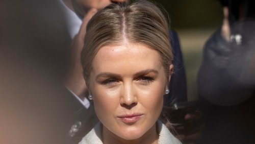 Karoline Leavitt's Sloppy Updo Can't Distract From Her Tapestry-Inspired Grandma Blouse