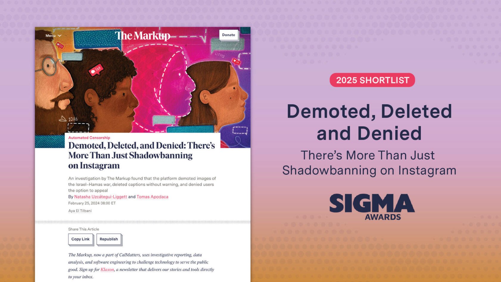 The Markup named Sigma Award finalist