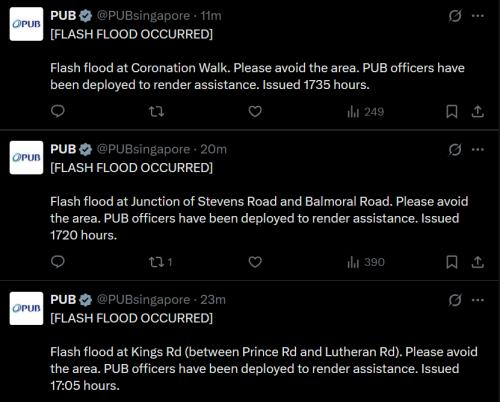 Heavy showers cause flash floods in Bukit Timah and prompt islandwide flood risk alerts