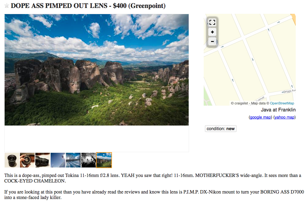 Brooklyn Photographer Posts a Hilarious Craigslist Ad for Pimped Out Lens - The Phoblographer