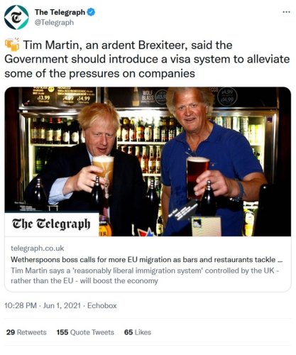 Tim Martin’s claim that Brexit helped Wetherspoons by restoring democracy is fooling nobody