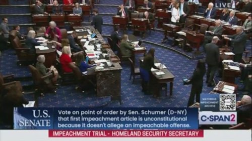 Senate votes to effectively dismiss first article of impeachment against DHS Sec. Mayorkas as unconstitutional.