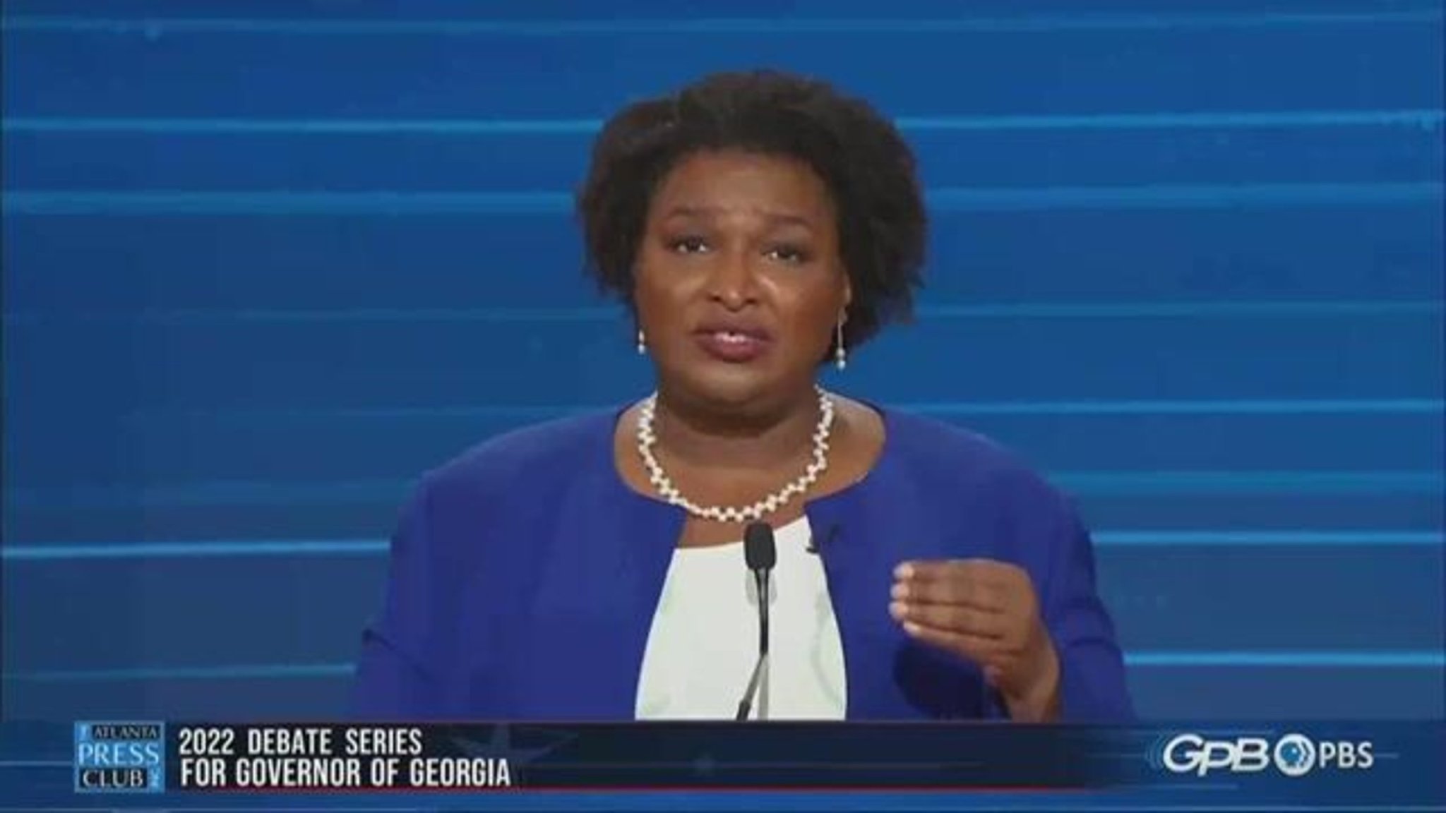 Stacey Abrams (D) notes the state’s revenue is dependent on "money delivered by federal Democrats."