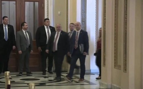 House Republicans walk over to Senate to deliver the two articles of impeachment against DHS Sec. Alejandro Mayorkas.