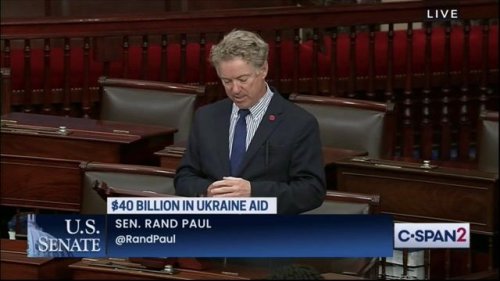 Sen. Rand Paul (R-KY) calls $40 billion military aid package to Ukraine a "gift” and blocks it from passing.