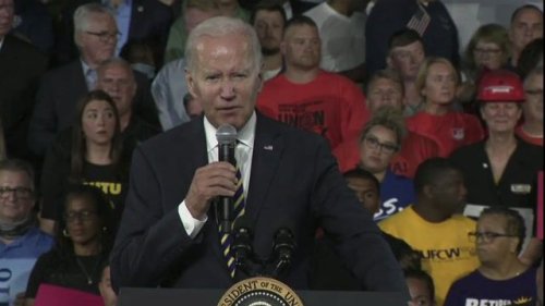 President Biden jokes when a cell phone goes off during his speech in Cleveland: “That’s probably Trump calling me.”