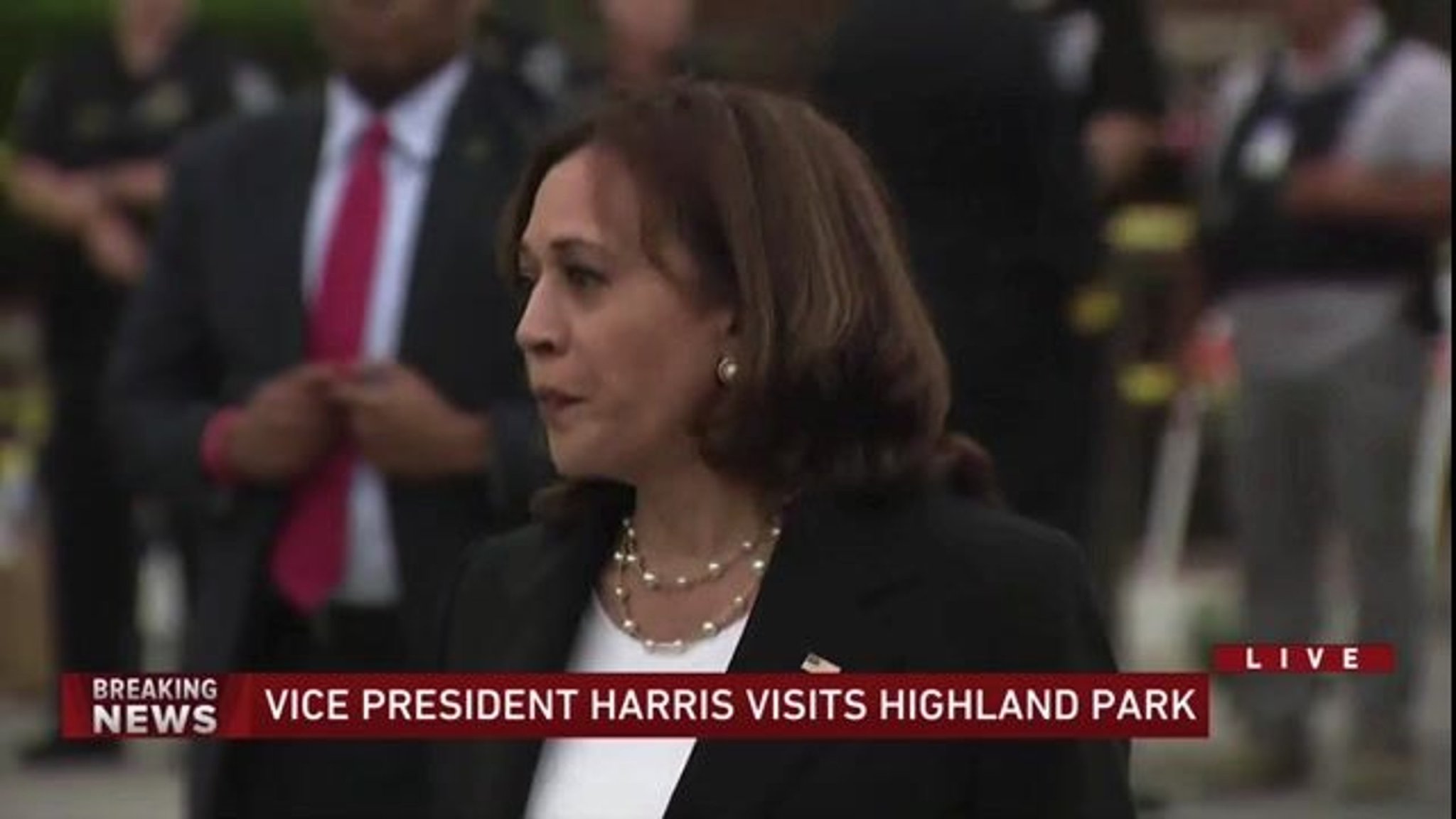 VP Kamala Harris renews call to regulate assault weapons in Highland Park after July 4th parade mass shooting.