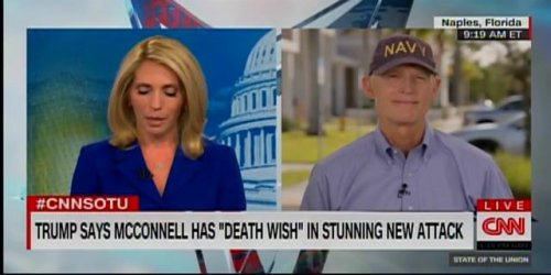 Sen. Rick Scott (R-FL) has *quite* a pained answer on Trump's statement that Mitch McConnell has a "death wish."