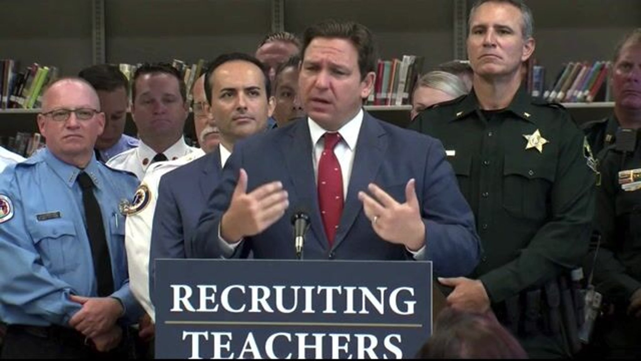 Gov. Ron DeSantis (R-FL) defends decision to allow veterans to teach in classrooms without traditional credentials.