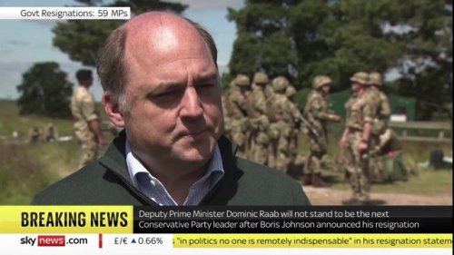 Defense Minister Ben Wallace says the UK is “full square” behind Ukraine despite Boris Johnson announcing he'll resign.