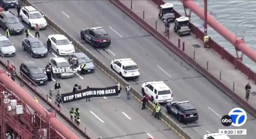 Pro-Palestinian protesters shut down Golden Gate Bridge as part of nationwide Tax Day protests in solidarity with Gaza.