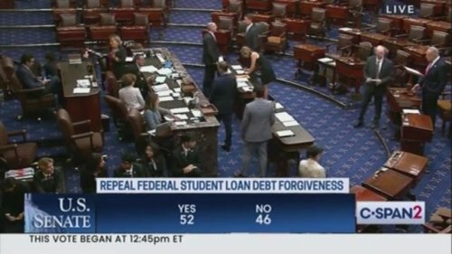 52-46: The Senate votes to overturn President Biden's student loan relief program.