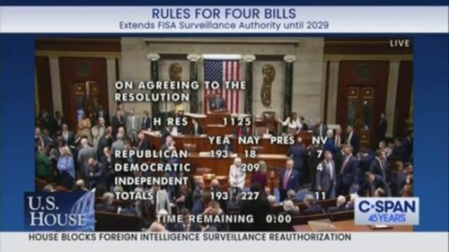 193-228: The House fails to pass a rule that would've allowed for consideration of the FISA renewal.