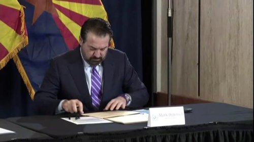 Arizona Attorney General Mark Brnovich (R) speaks at the certification of the state’s election results.