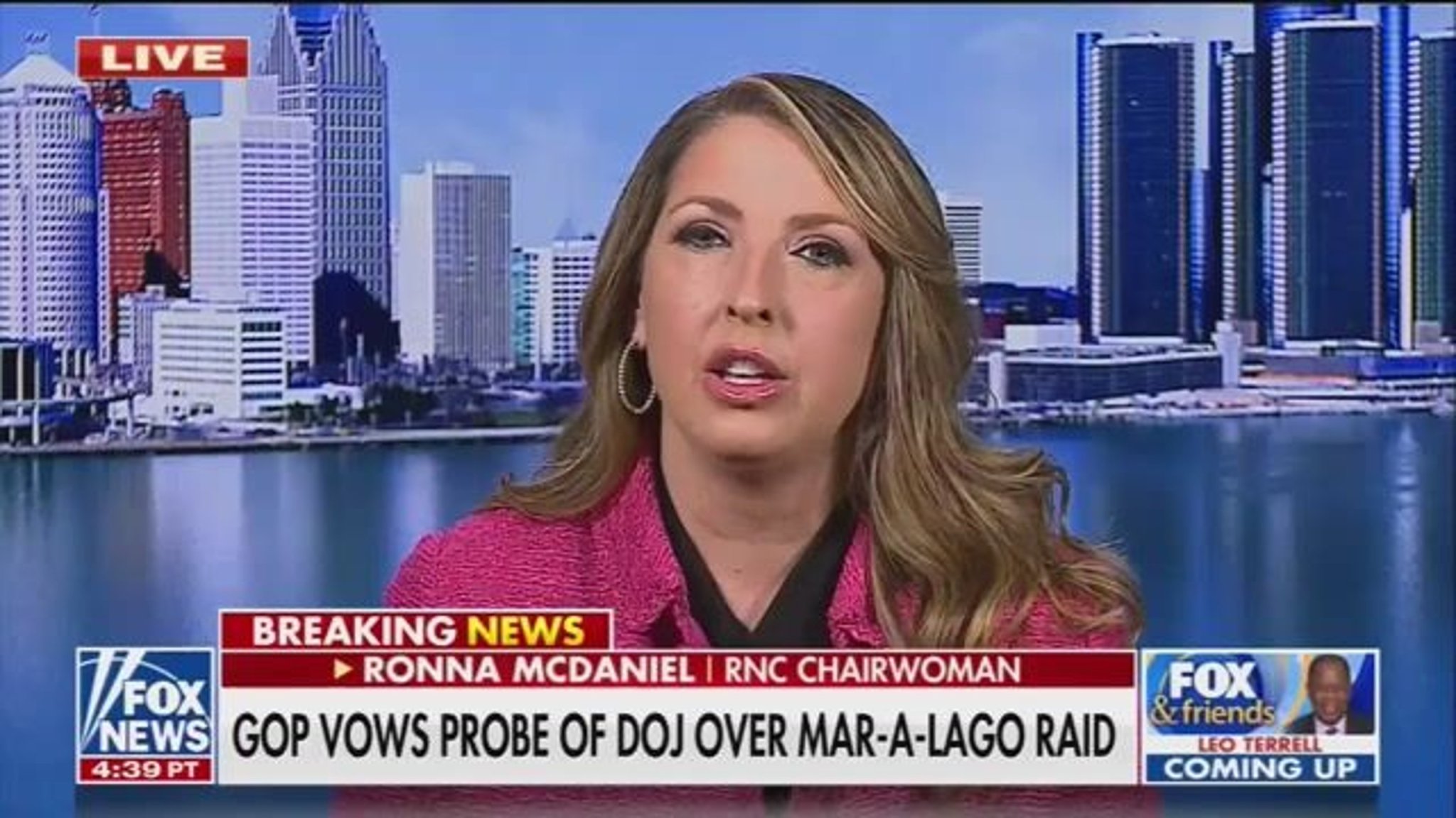 RNC Chairwoman Ronna McDaniel defends Trump’s absurd claims after the FBI raided Mar-a-Lago.