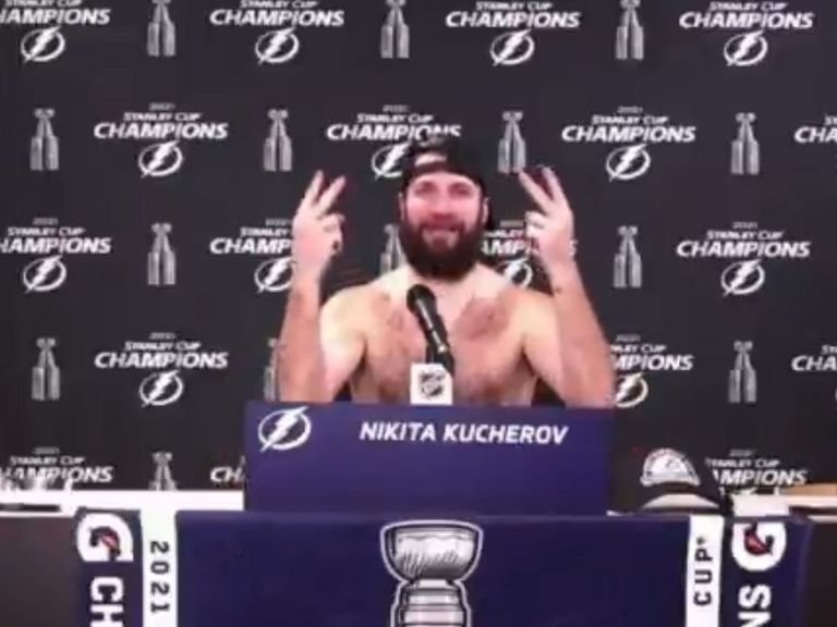 Watch: Shirtless Kucherov rips Canadiens fans, Vezina voters after Cup win