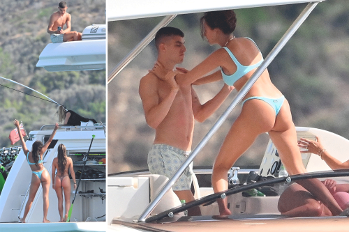 Havertz play fights with partner Sophia as pair relax on yacht in Saint-Tropez