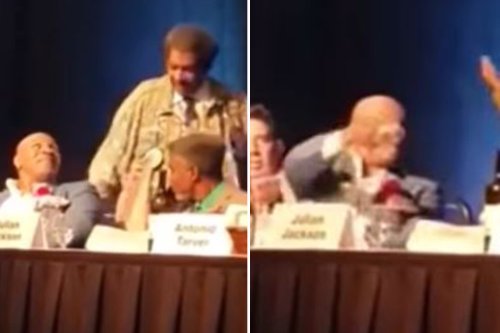 Watch moment Tyson threw water over Don King due to bad blood over legal case