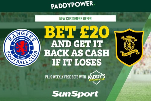 Rangers vs Livingston betting offer: Bet £20 get money back as CASH if you lose