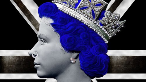 Queen artwork shows late monarch with blue hair, nose ring and shoulder tattoo