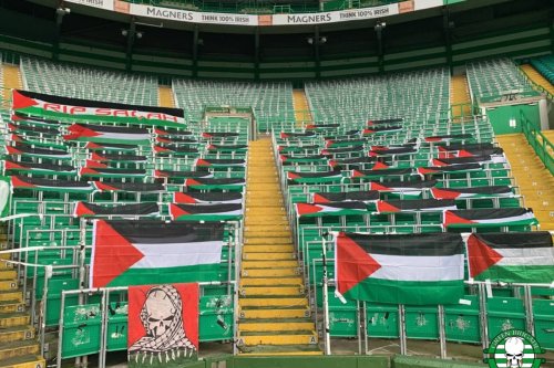 Green Brigade show support for Palestine with Celtic Park flag display