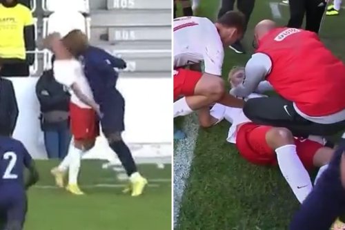 Watch horror tackle and headbutt for France U18 vs Poland as match abandoned