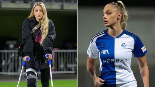 'World's most beautiful footballer' hobbles on crutches as she steps up recovery