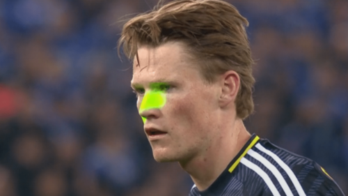 Moment Scotland hero Scott McTominay has laser pen flashed in eyes by Greek fans