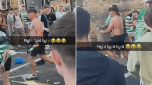 Shock moment thug throws Bucky bottle as brawl erupts at Celtic trophy day party