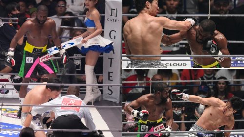 Mayweather KNOCKS OUT Asakura in two rounds of in front of old rival Pacquiao