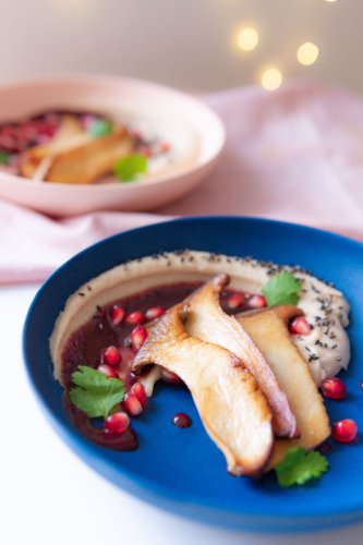king trumpet mushroom with umami white bean puree