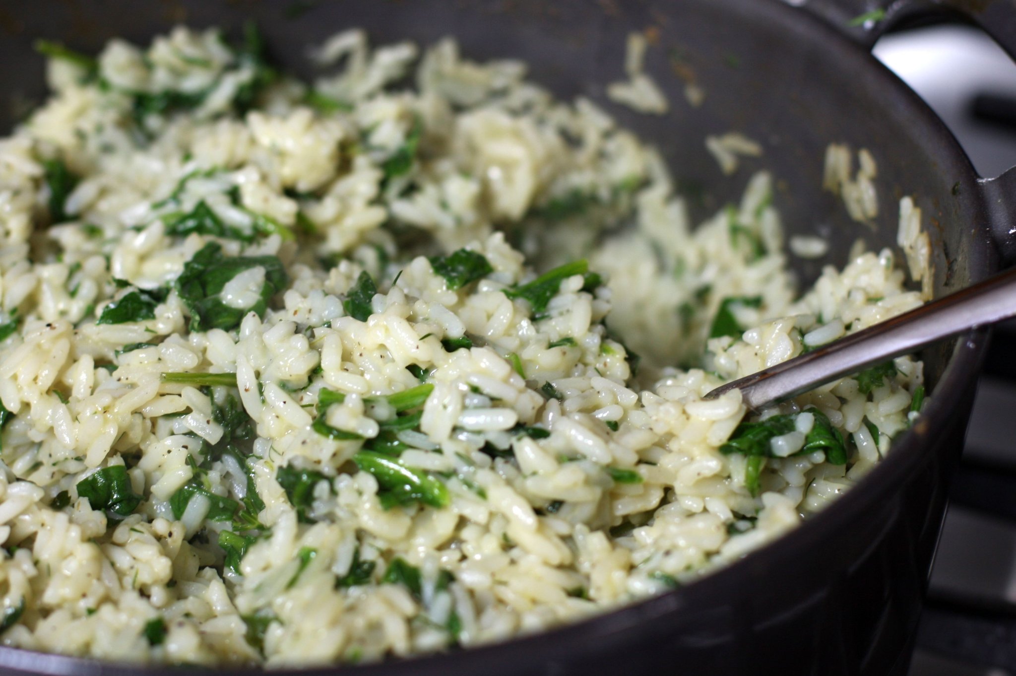 Baked Rice With Spinach and Parmesan Cheese