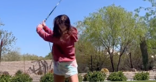 Video: Danica Patrick Shows Off Her Golf Swing By The Pool