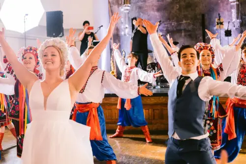 A couple honoured their Ukrainian roots with a rollicking wedding steeped in tradition