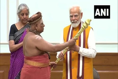 Adheenams hand over 'Sengol' to PM Modi on eve of new Parliament building inauguration