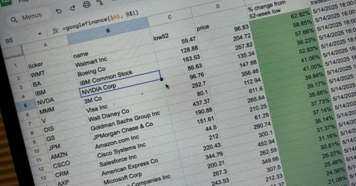How to track stock price changes from 52-week lows with Google Finance