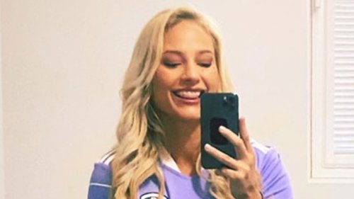 Ebanie Bridges cheers up Leeds fans in low cut top as relegated flops miss out on free OnlyFans subscription