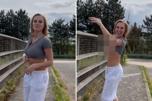 Shock moment OnlyFans performer FLASHES drivers from motorway bridge in stunt that could see her face JAIL