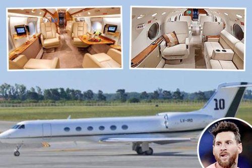 Inside Lionel Messi’s luxury £12million private jet with family names on steps, No 10 on tail, kitchen & two bathrooms