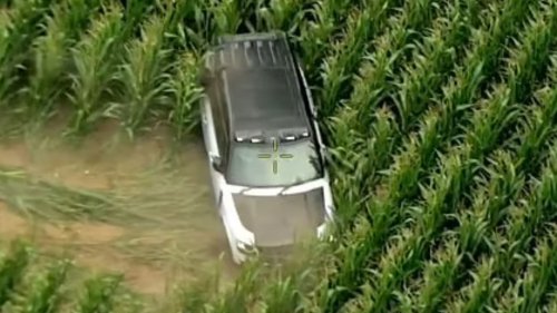 Dramatic moment cops chase dad & son through corn field in stolen £80k Land Rover before pair killed woman in crash