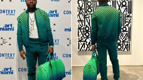 Floyd Mayweather rocks £3,200 reversible Louis Vuitton outfit with matching bag at art exhibition in Miami