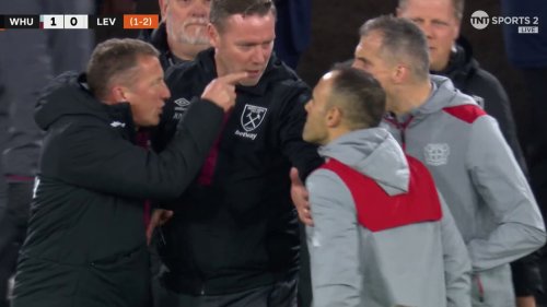 West Ham vs Bayer Leverkusen descends into chaos with huge brawls on pitch and touchline with COACH sent off