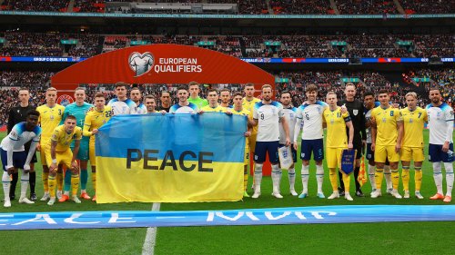 Ukraine fans launch paper planes on Wembley pitch with song lyrics mocking Putin after players’ powerful call for peace