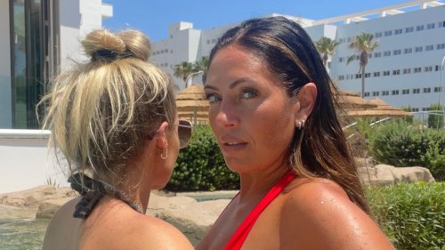 My Mum, Your Dad’s Natalie Russell shows off sideboob as she cosies up to female pal in swimming pool after split
