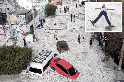Freak hailstorm buries major Mexico city under FIVE FEET of ice – as California bakes in 38C