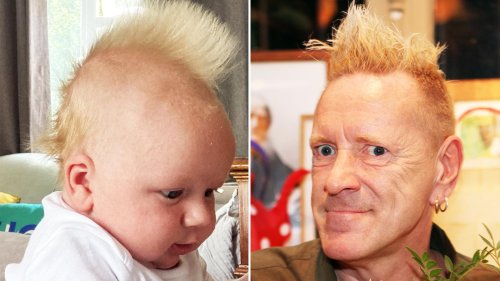 Newborn baby looks like Sex Pistol Johnny Rotten with natural mohawk
