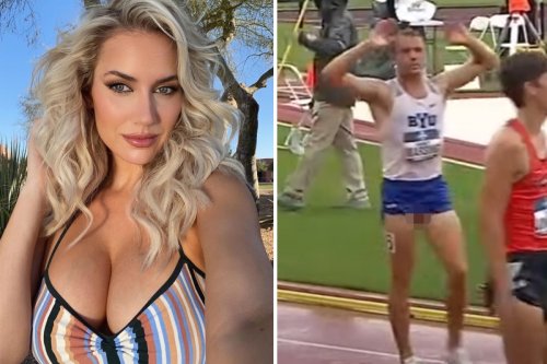 Paige Spiranac jokes about her cleavage after spotting runner's nuts fall out